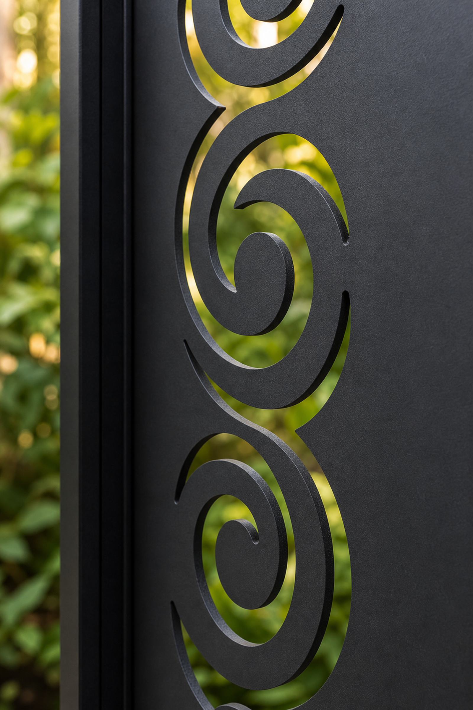 Design 030 Spiral Wave Laser Cut Metal Privacy Screen Panel close-up detail view