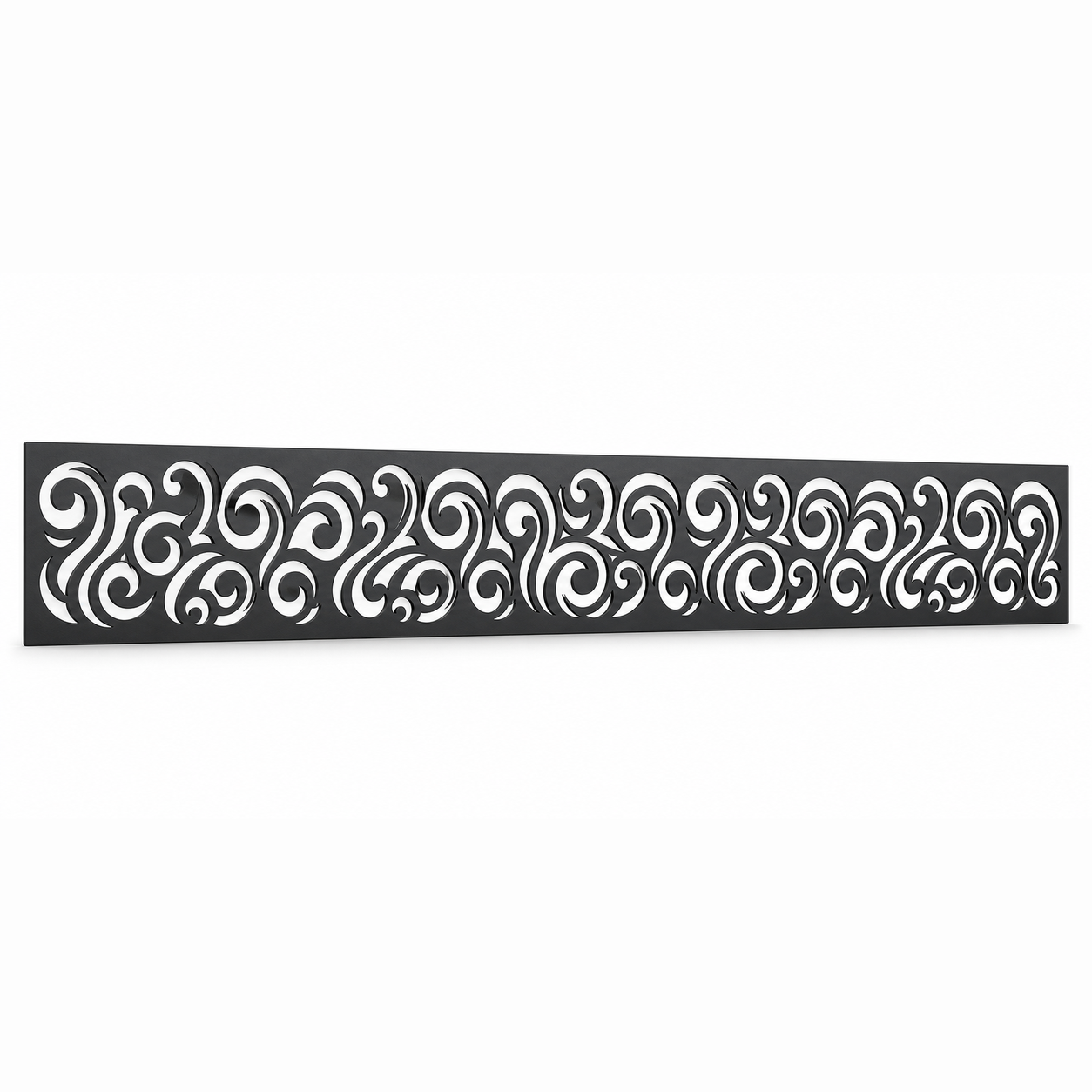 Wave Scroll Rail laser cut metal fence topper insert perspective view, Design 030