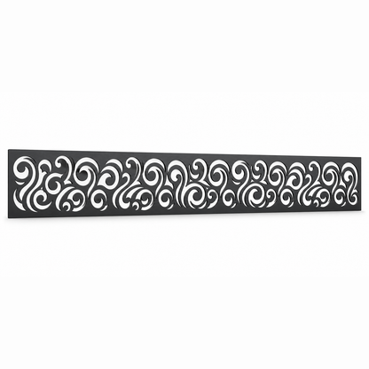 Wave Scroll Rail laser cut metal fence topper insert perspective view, Design 030