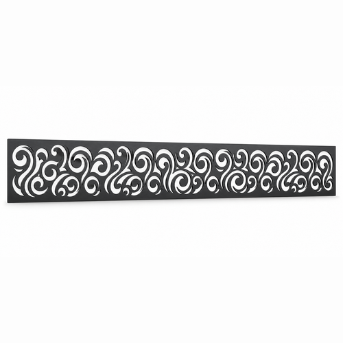 Wave Scroll Rail laser cut metal fence topper insert perspective view, Design 030