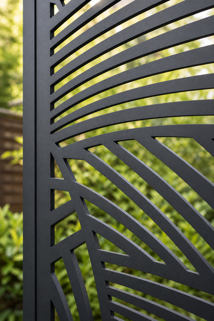 Design 031 Palm Leaf Lines Laser Cut Metal Privacy Screen Panel close-up detail view