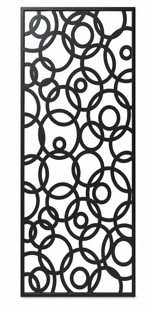 Design 032 Interlocking Circles Laser Cut Metal Privacy Screen Panel front main view