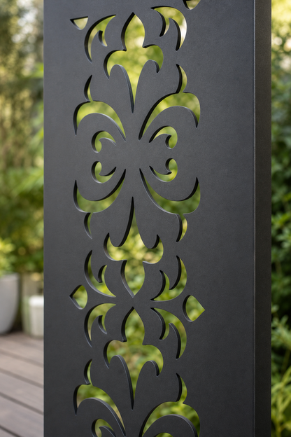 Design 033 Classic Damask Laser Cut Metal Privacy Screen Panel close-up detail view