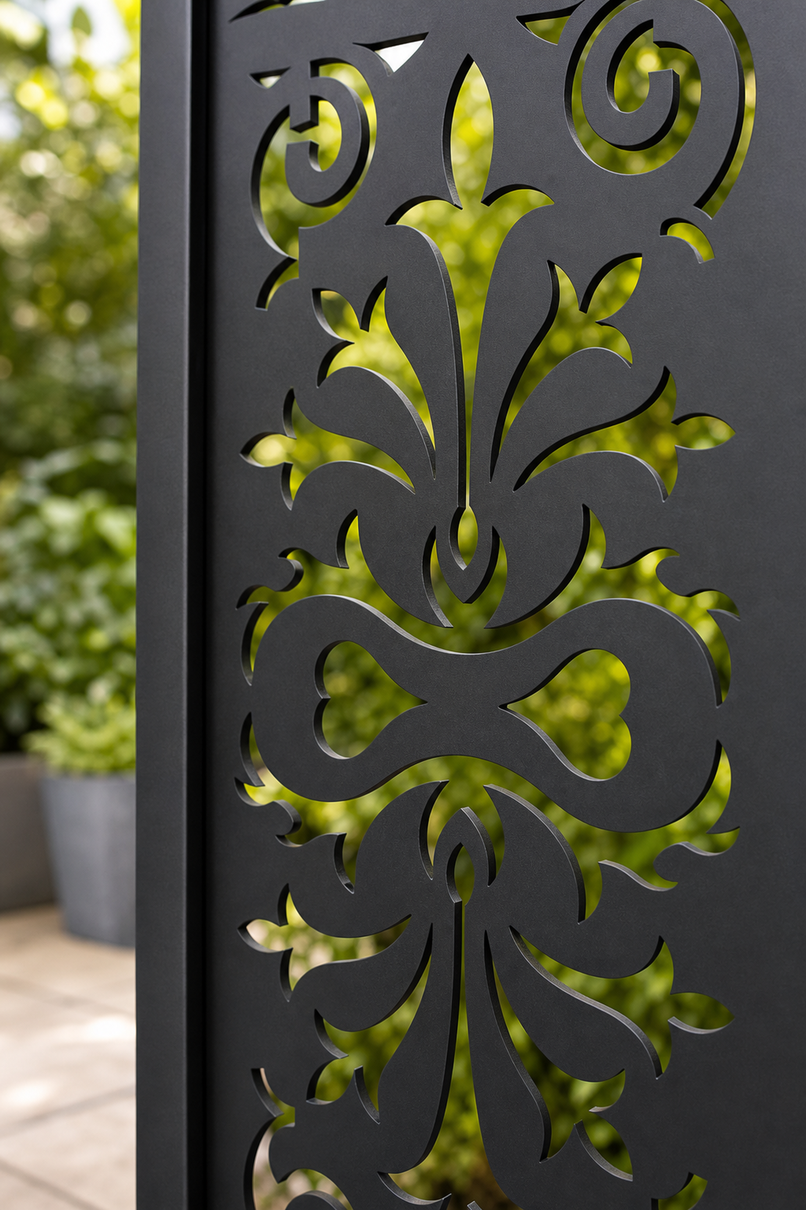 Design 034 Royal Fleur Damask Laser Cut Metal Privacy Screen Panel close-up detail view
