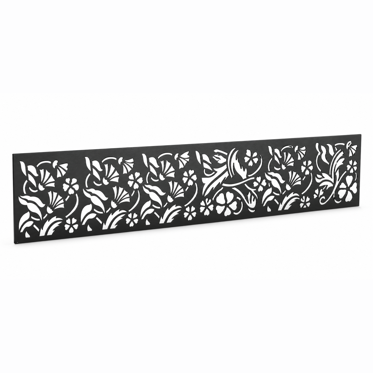 Feather Leaf Weave laser cut metal fence topper insert perspective view, Design 035