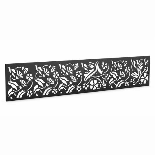 Feather Leaf Weave laser cut metal fence topper insert perspective view, Design 035