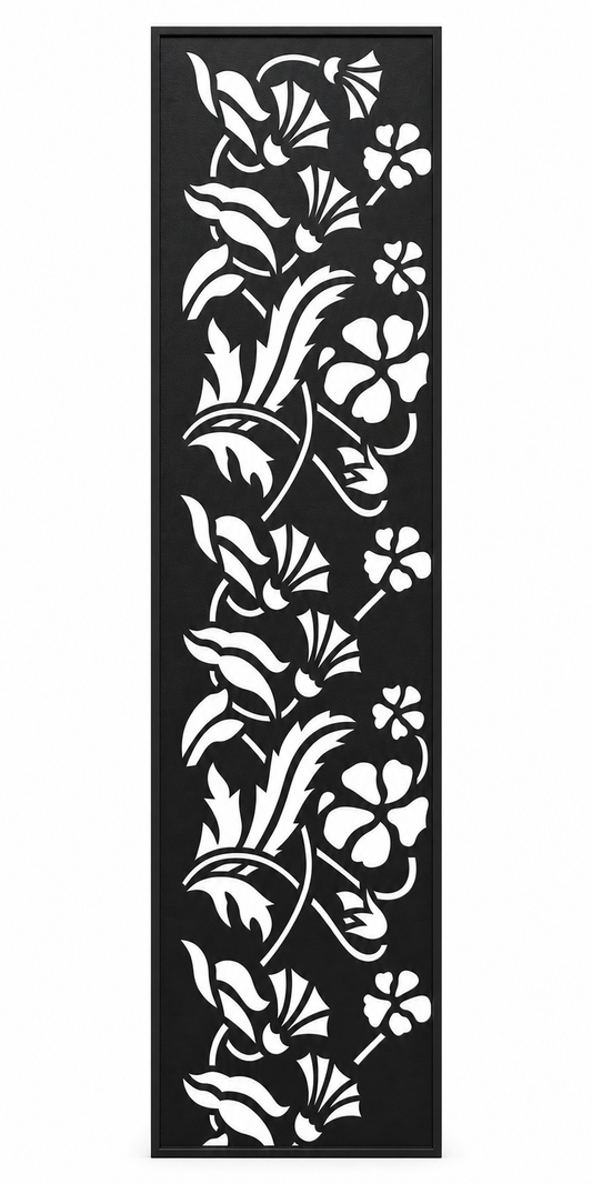 Design 035 Garden Vine Flowers Laser Cut Metal Privacy Screen Panel front main view