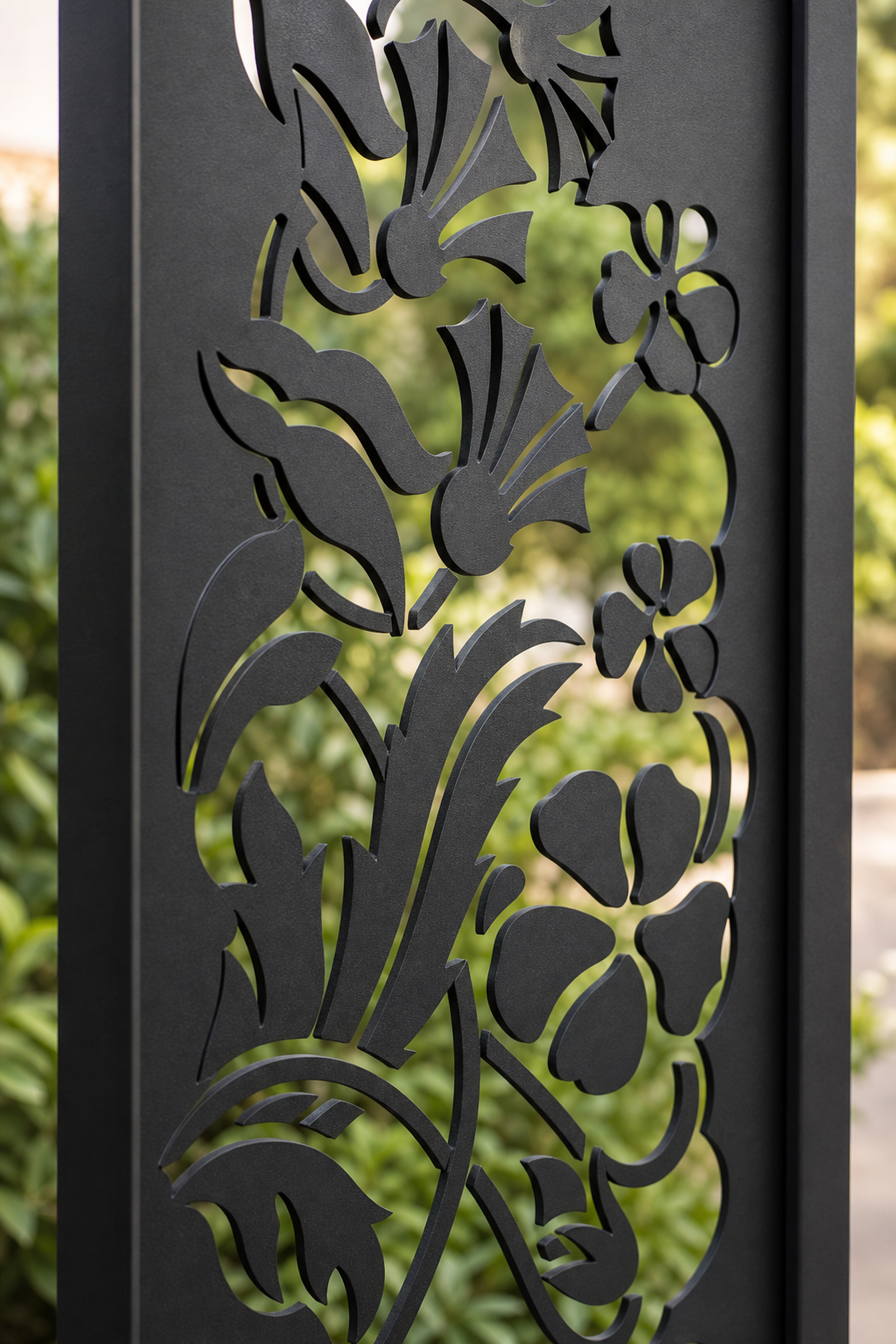 Design 035 Garden Vine Flowers Laser Cut Metal Privacy Screen Panel close-up detail view