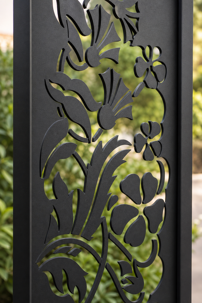 Design 035 Garden Vine Flowers Laser Cut Metal Privacy Screen Panel close-up detail view