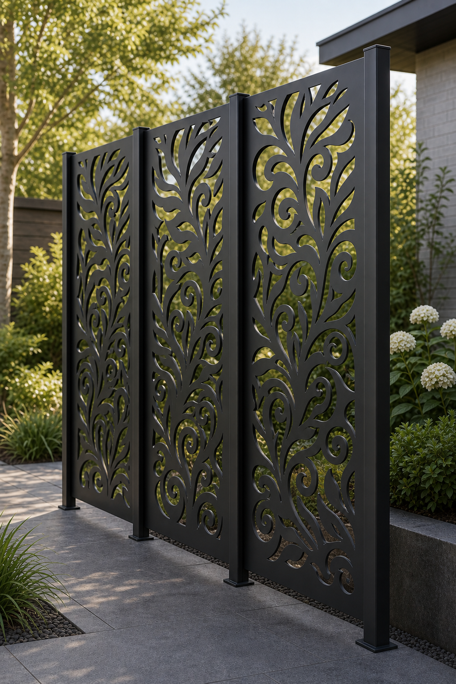 Design 036 Acanthus Vine Laser Cut Metal Privacy Screen Panel oblique angle view