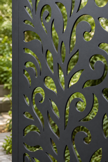 Design 036 Acanthus Vine Laser Cut Metal Privacy Screen Panel close-up detail view