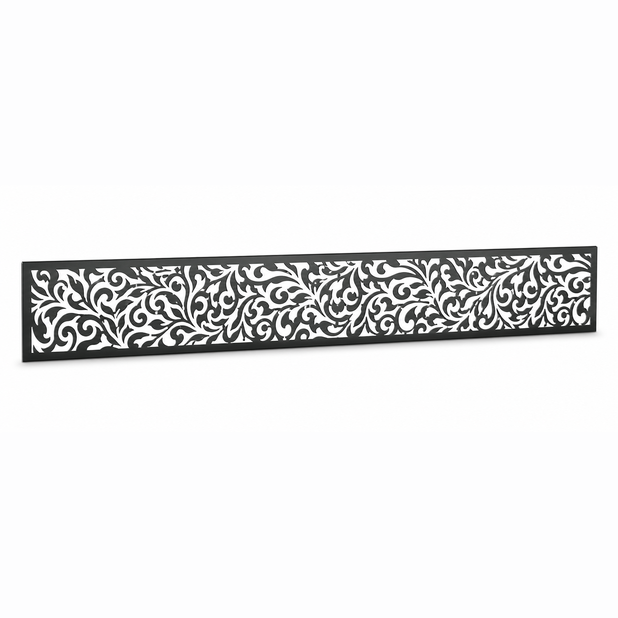 Dense Blossom Scroll laser cut metal fence topper insert perspective view, Design 036