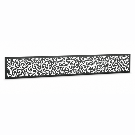 Dense Blossom Scroll laser cut metal fence topper insert perspective view, Design 036