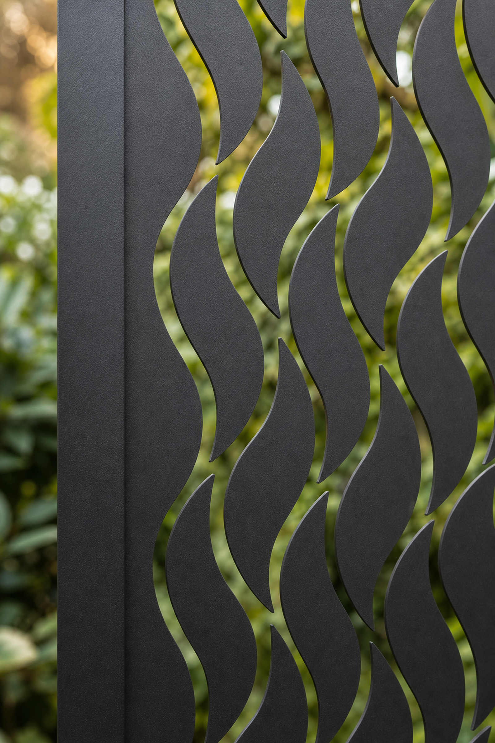 Design 037 Wavy Line Screen Laser Cut Metal Privacy Screen Panel close-up detail view