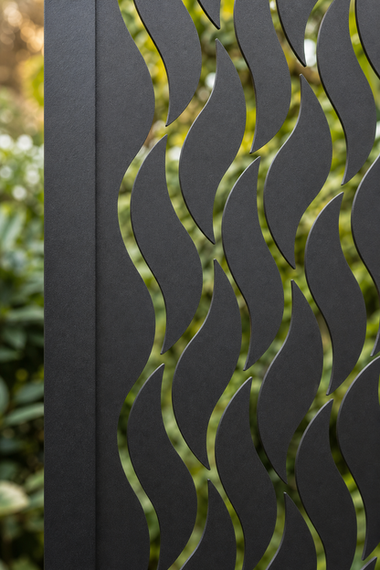 Design 037 Wavy Line Screen Laser Cut Metal Privacy Screen Panel close-up detail view