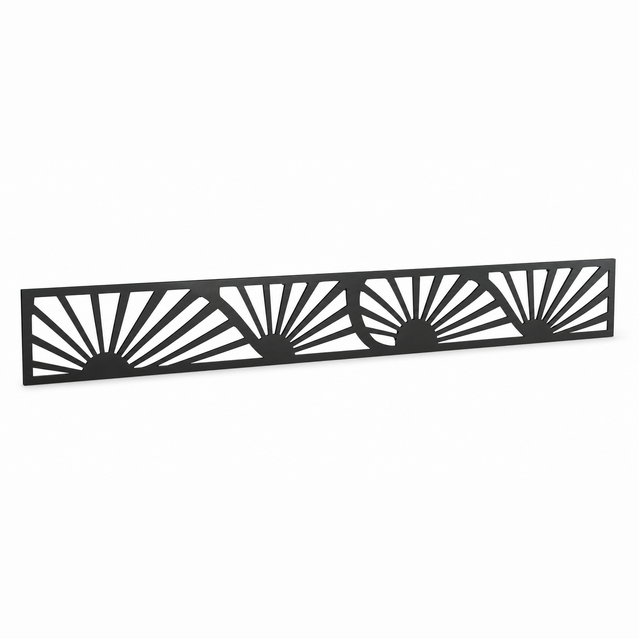 Sunrise Fan Arch laser cut metal fence topper insert perspective view, Design 038