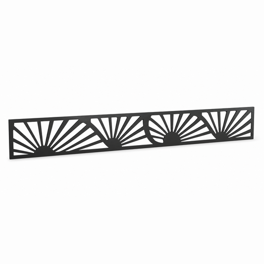 Sunrise Fan Arch laser cut metal fence topper insert perspective view, Design 038