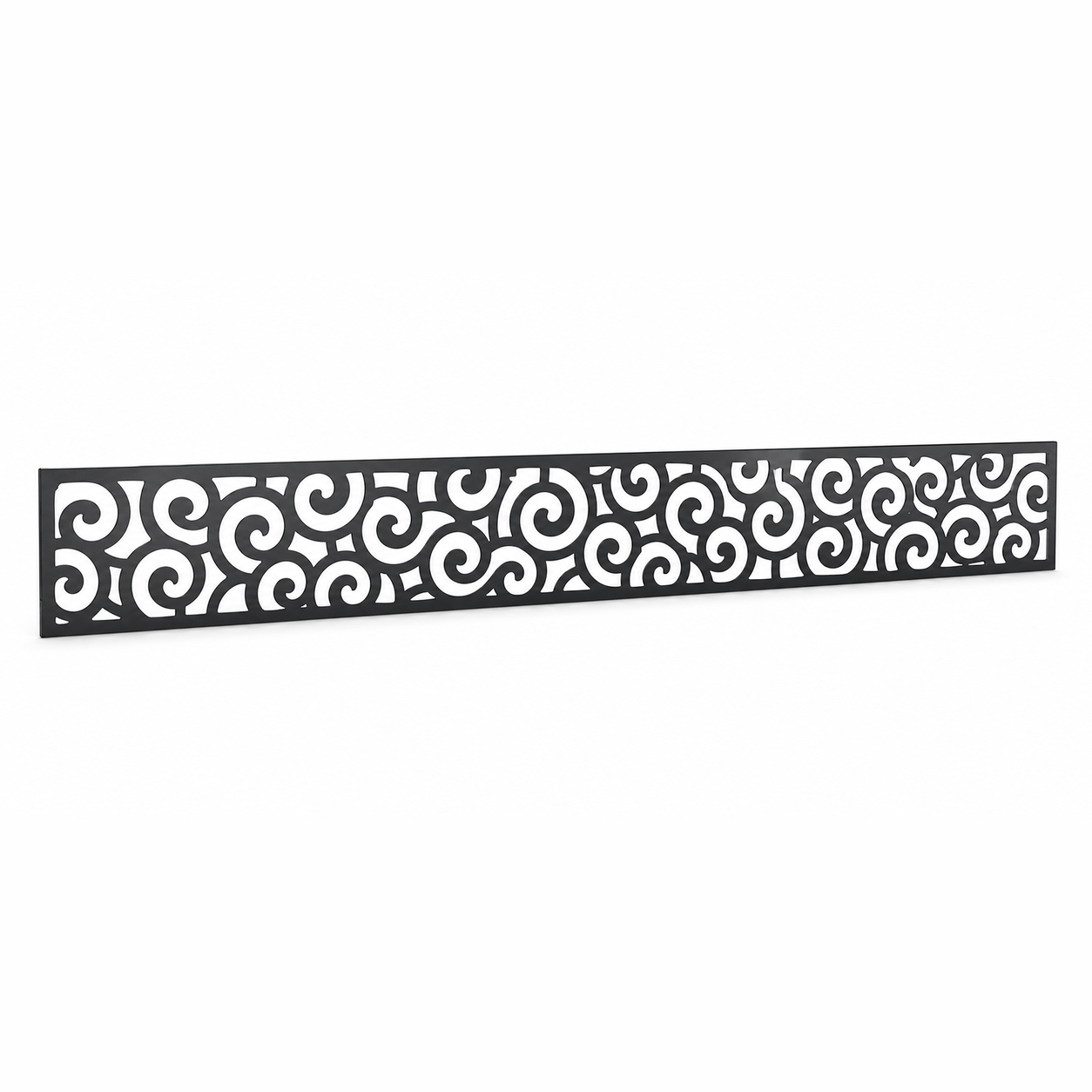 Baroque Scroll Vine laser cut metal fence topper insert perspective view, Design 039