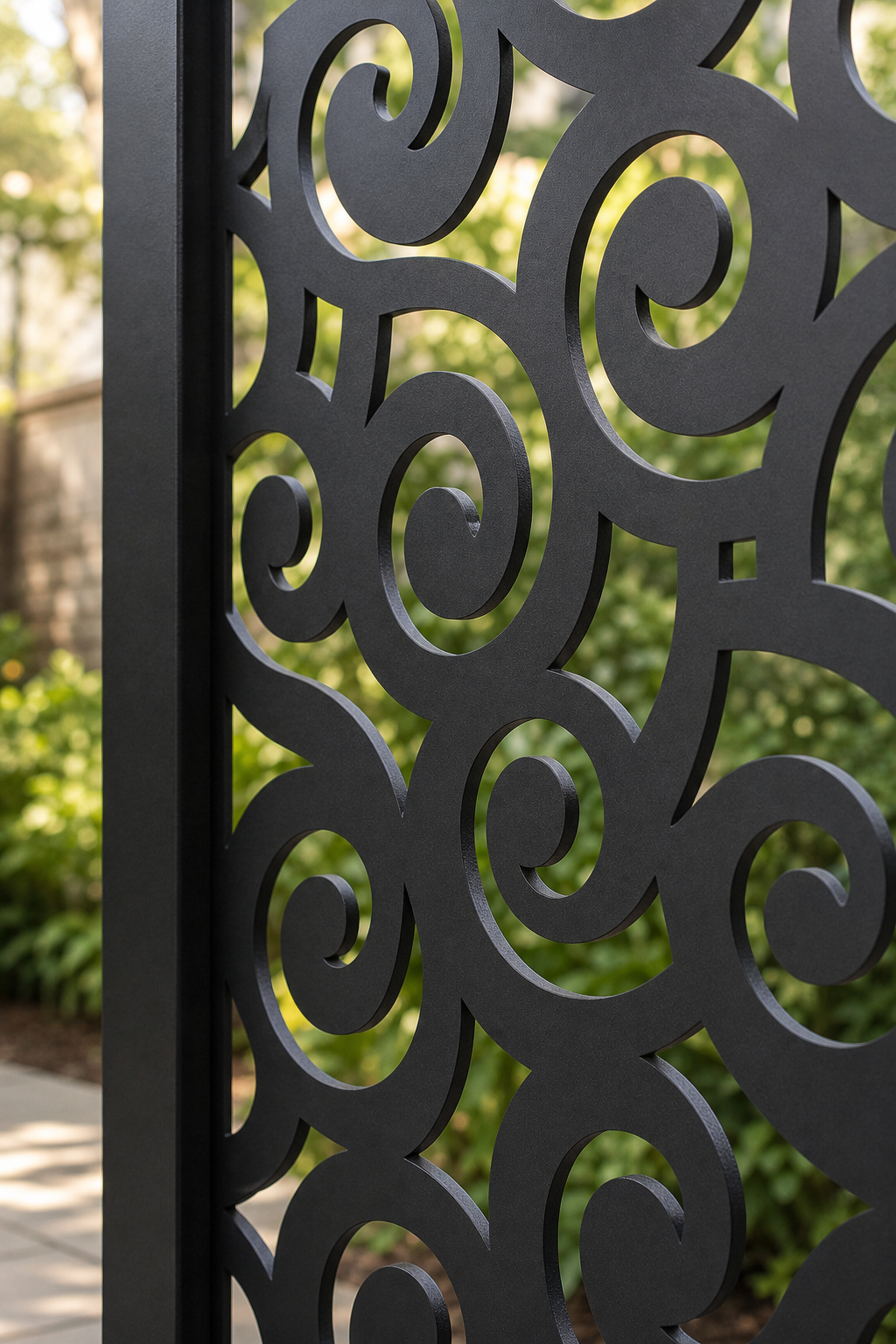 Design 039 Swirl Circles Laser Cut Metal Privacy Screen Panel close-up detail view