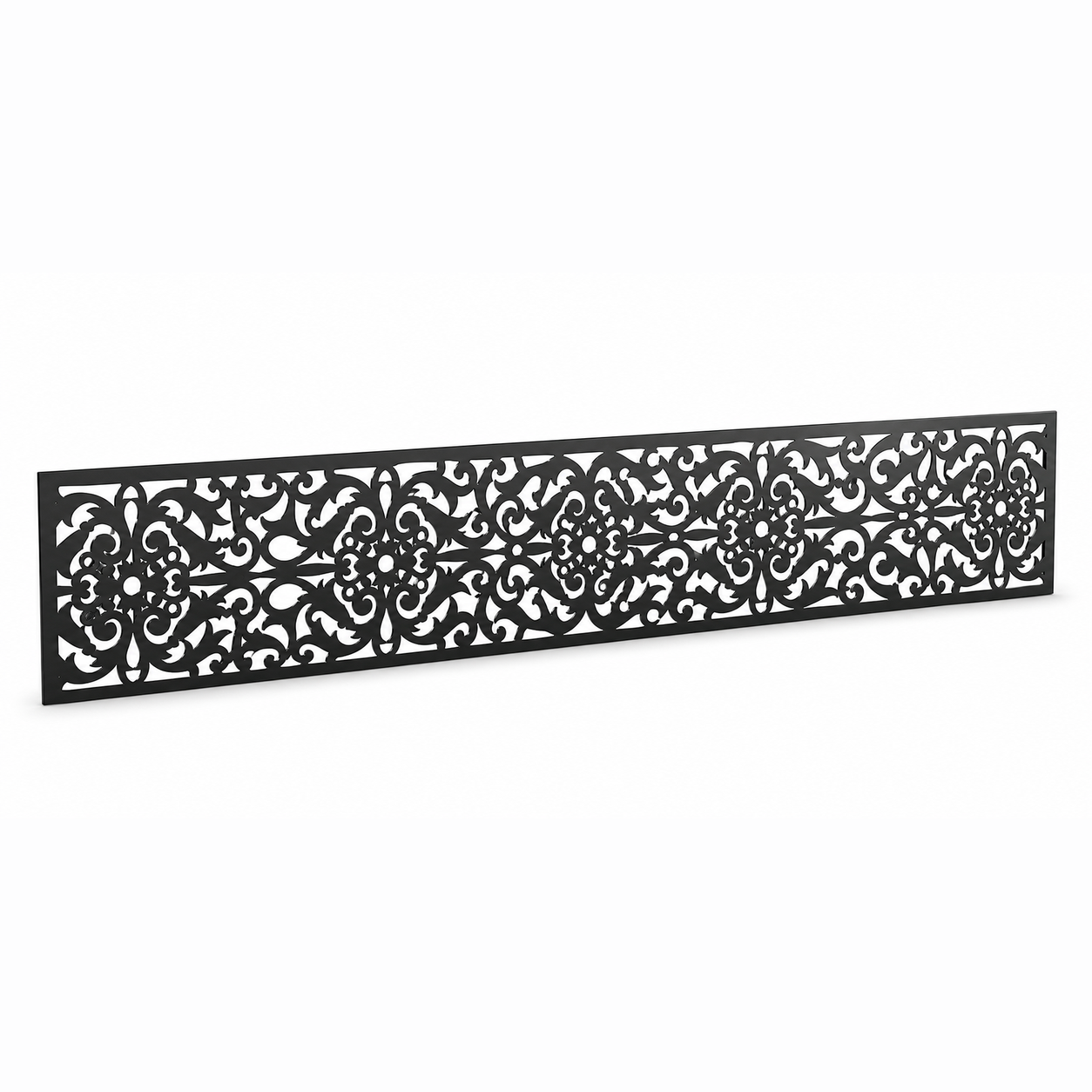 Lace Damask Filigree laser cut metal fence topper insert perspective view, Design 040