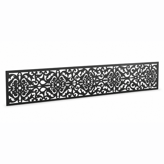 Lace Damask Filigree laser cut metal fence topper insert perspective view, Design 040