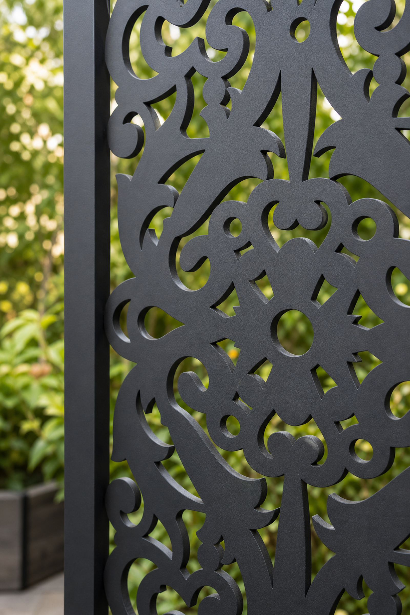Design 040 Lace Damask Laser Cut Metal Privacy Screen Panel close-up detail view