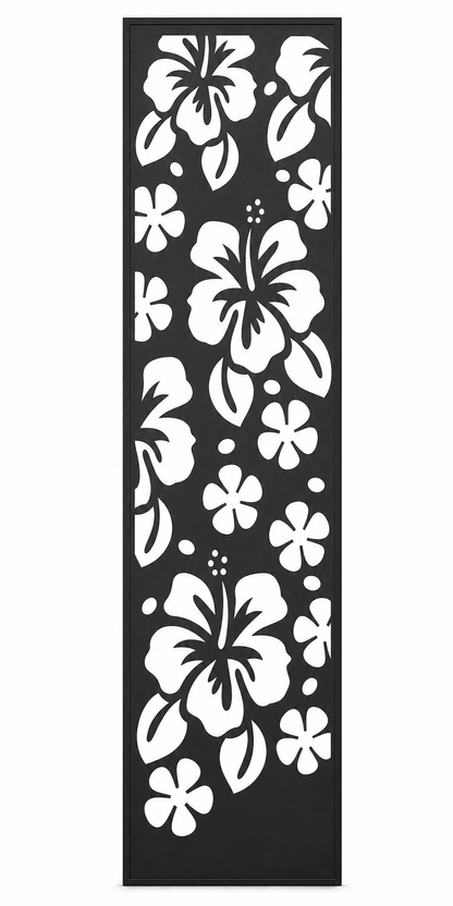 Design 042 Hibiscus Flowers Laser Cut Metal Privacy Screen Panel front main view