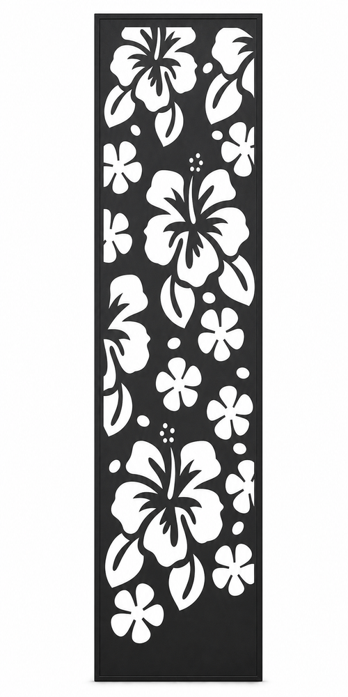 Design 042 Hibiscus Flowers Laser Cut Metal Privacy Screen Panel front main view