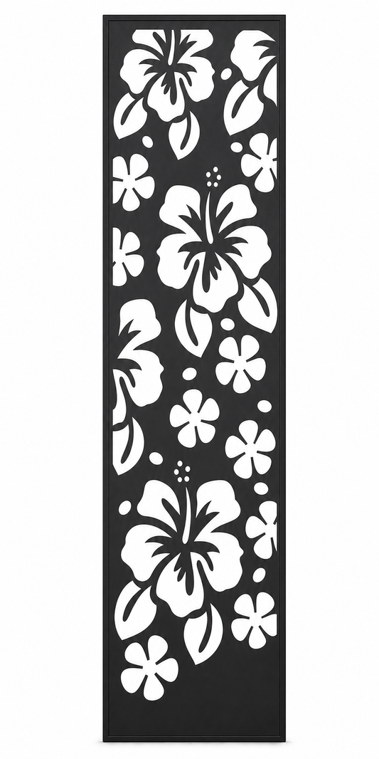 Design 042 Hibiscus Flowers Laser Cut Metal Privacy Screen Panel front main view