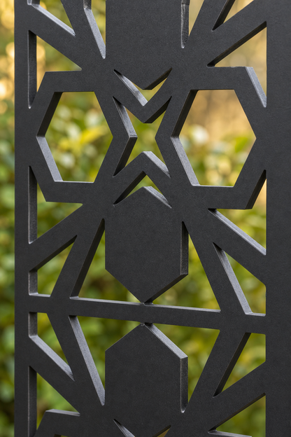 Design 044 Moroccan Diamond Laser Cut Metal Privacy Screen Panel close-up detail view