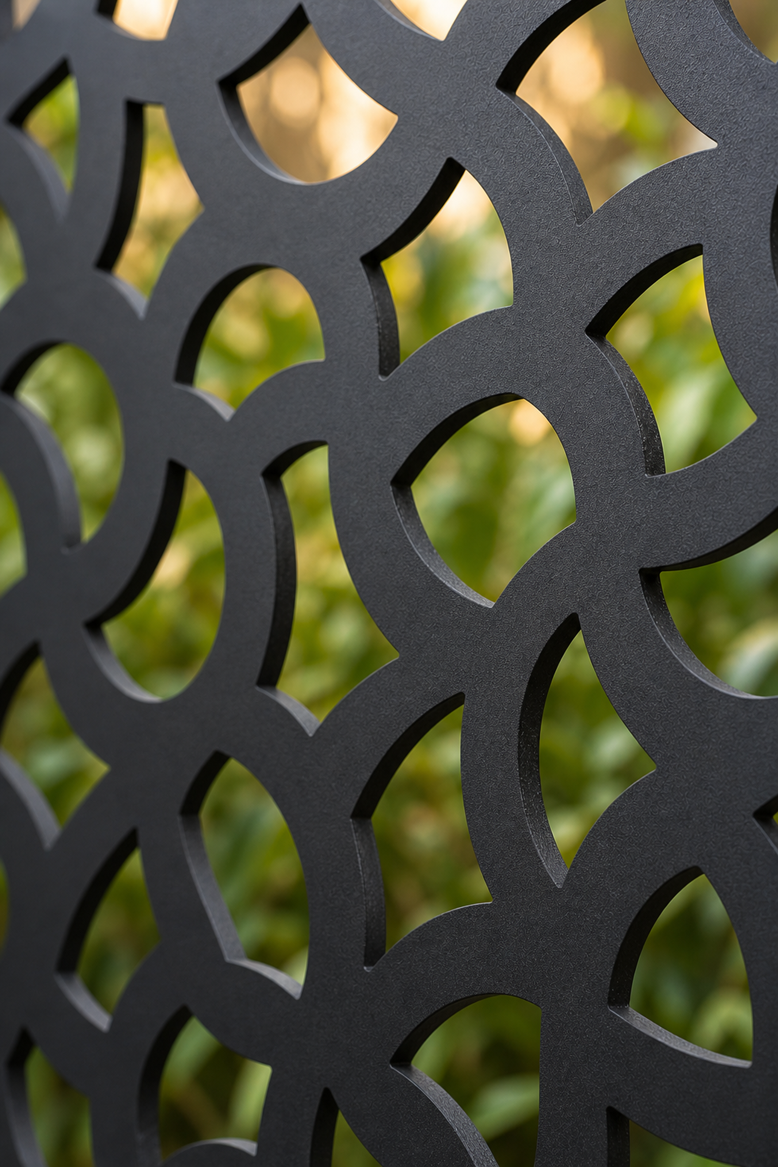 Design 045 Honeycomb Circles Laser Cut Metal Privacy Screen Panel close-up detail view