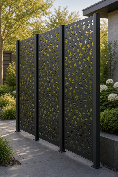 Design 046 Tiny Blossom Field Laser Cut Metal Privacy Screen Panel oblique angle view