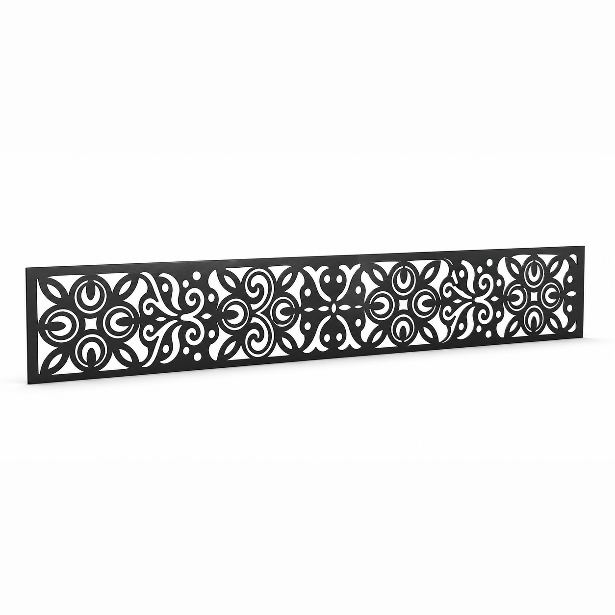 Ornate Leaf Scroll laser cut metal fence topper insert perspective view, Design 047
