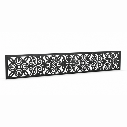 Ornate Leaf Scroll laser cut metal fence topper insert perspective view, Design 047