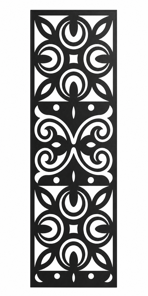 Design 047 Tulip Scroll Medallion Laser Cut Metal Privacy Screen Panel front main view
