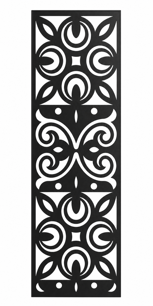 Design 047 Tulip Scroll Medallion Laser Cut Metal Privacy Screen Panel front main view
