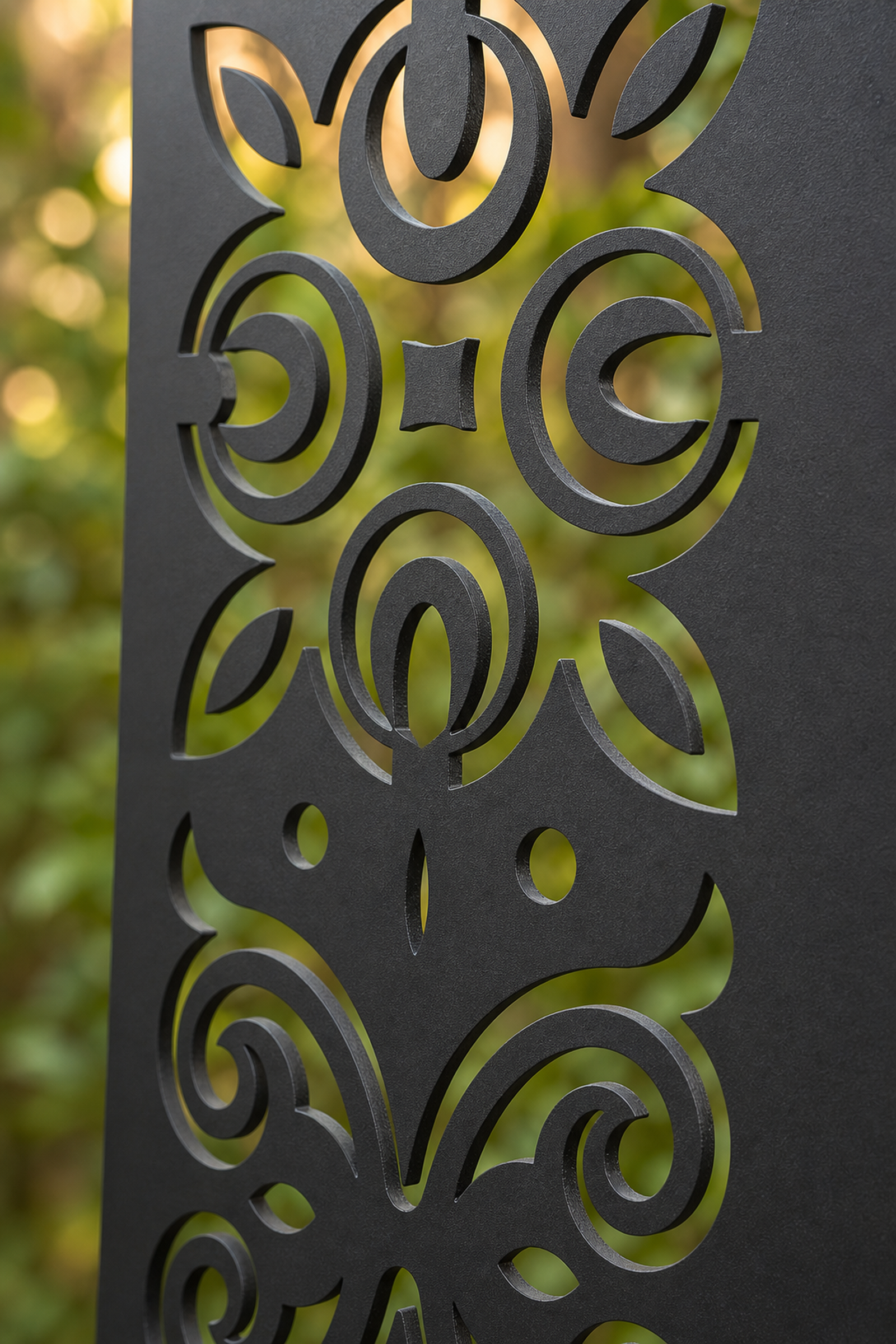 Design 047 Tulip Scroll Medallion Laser Cut Metal Privacy Screen Panel close-up detail view