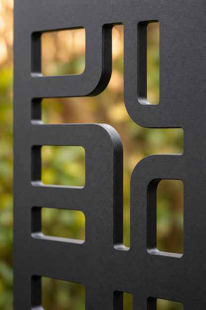Design 048 Modern Block Maze Laser Cut Metal Privacy Screen Panel close-up detail view