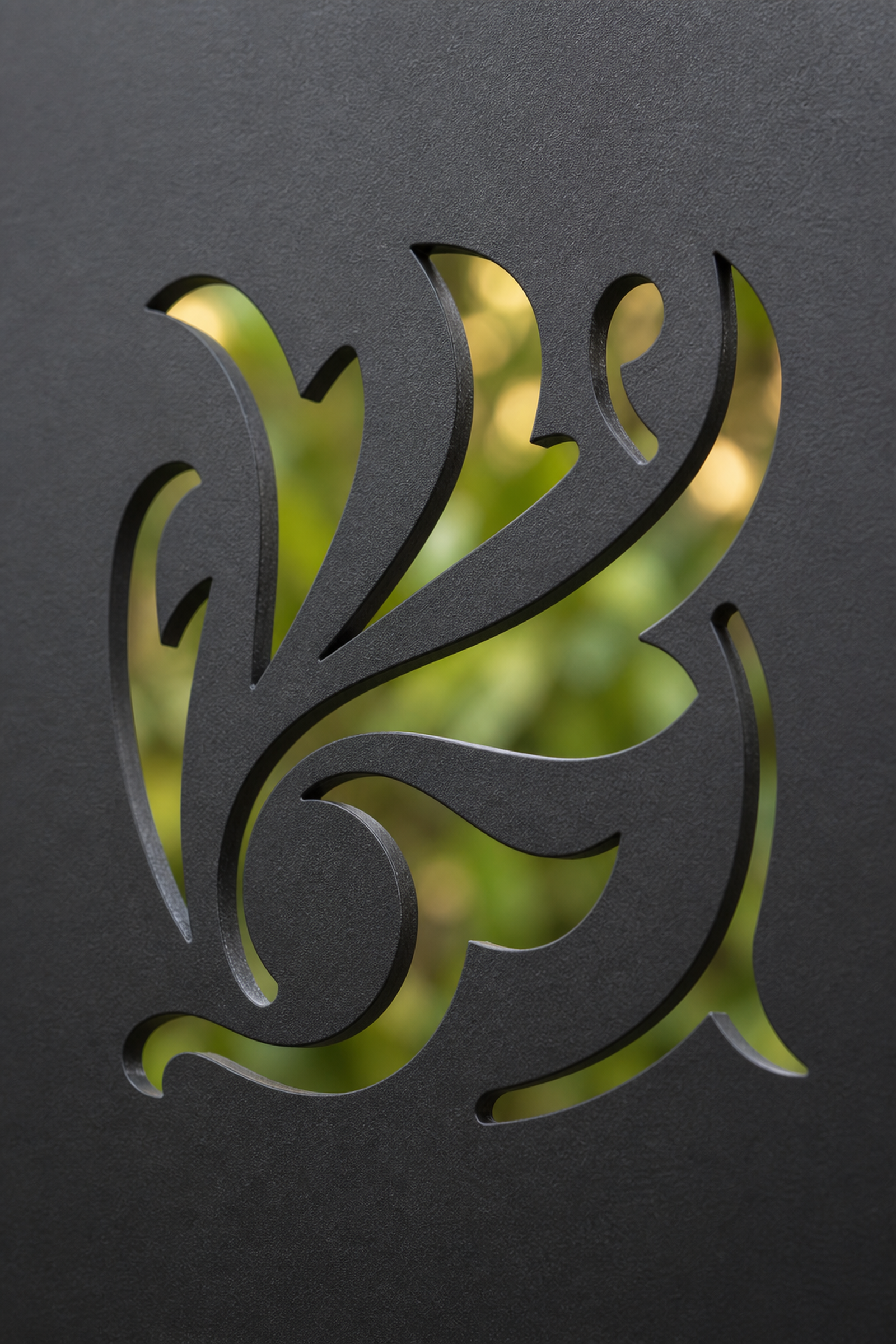Design 050 Repeating Leaf Fan Laser Cut Metal Privacy Screen Panel close-up detail view