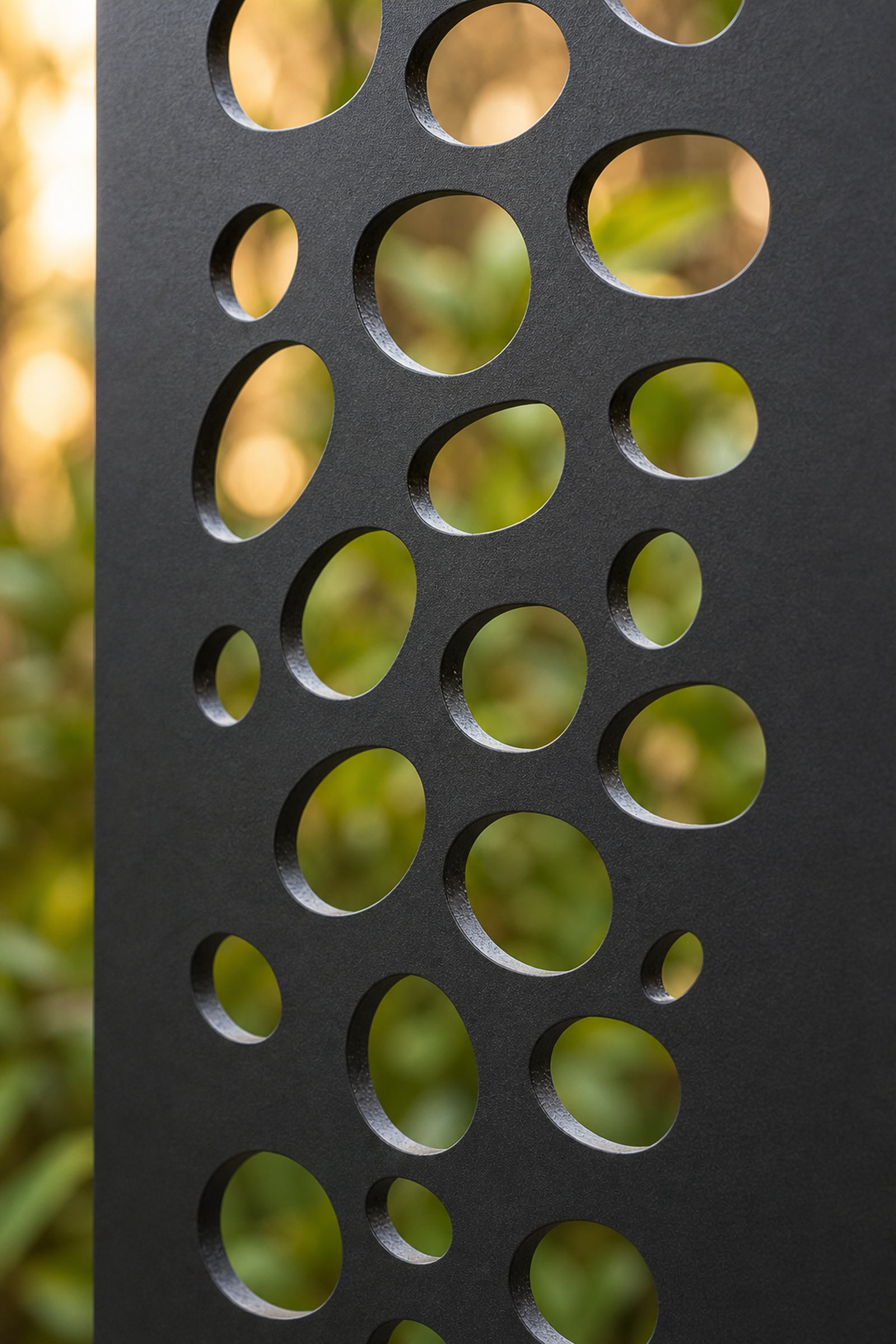 Design 053 Bubble Pebble Laser Cut Metal Privacy Screen Panel close-up detail view