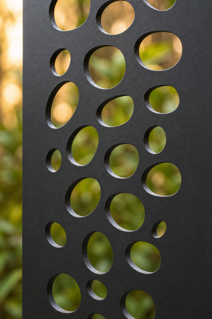 Design 053 Bubble Pebble Laser Cut Metal Privacy Screen Panel close-up detail view