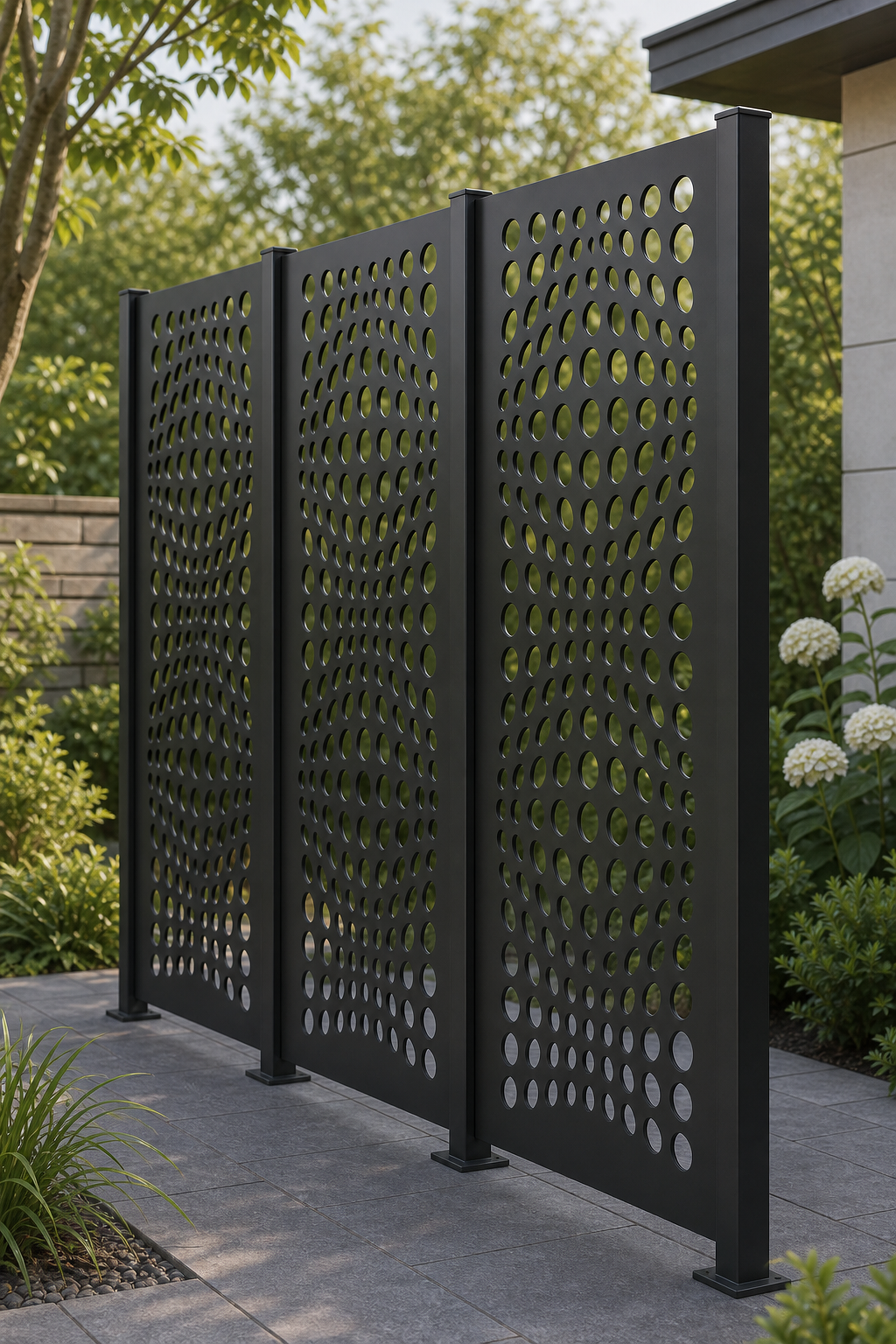 Design 054 Dot Gradient Laser Cut Metal Privacy Screen Panel oblique angle view