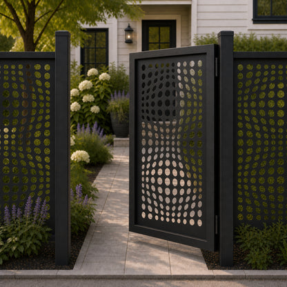 Design 054 wave oval array black aluminium side gate open view