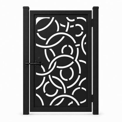 Design 055 abstract arc black laser cut metal pedestrian gate closed view