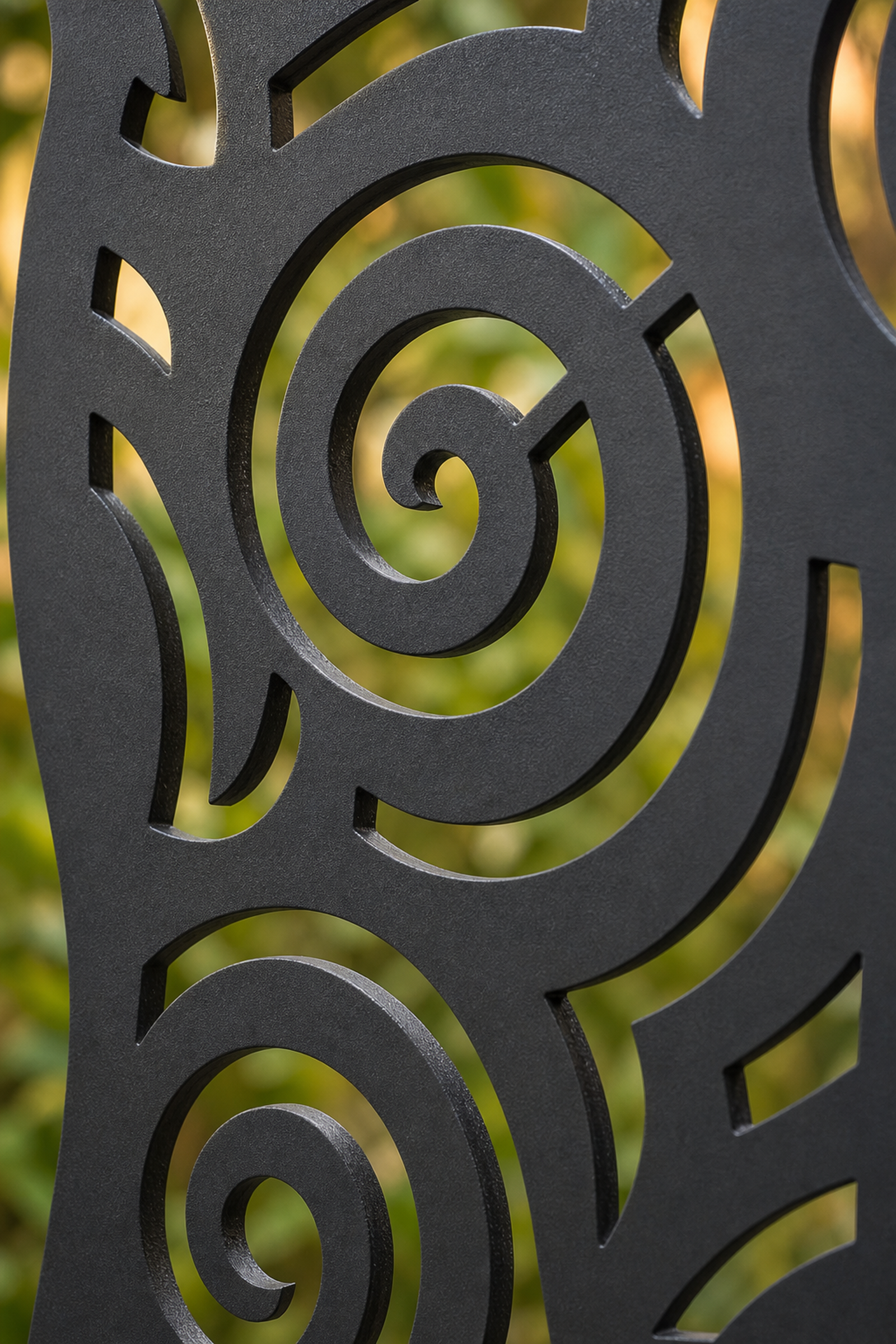 Design 057 Spiral Circles Laser Cut Metal Privacy Screen Panel close-up detail view