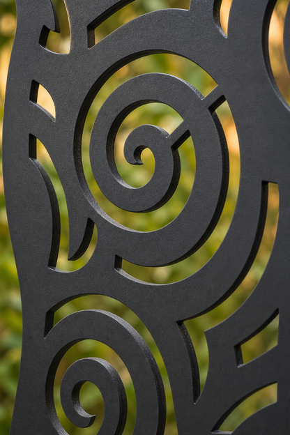 Design 057 Spiral Circles Laser Cut Metal Privacy Screen Panel close-up detail view
