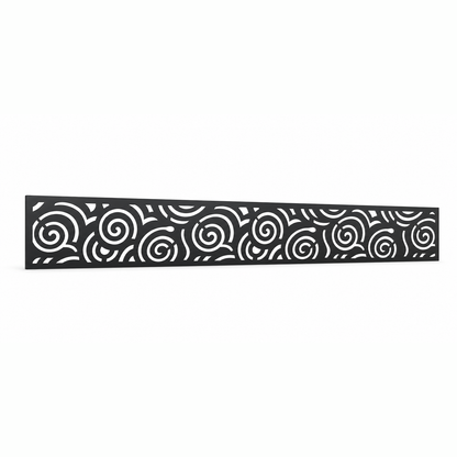 Spiral Wave Rail laser cut metal fence topper insert perspective view, Design 057