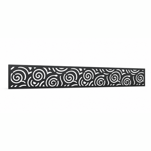 Spiral Wave Rail laser cut metal fence topper insert perspective view, Design 057
