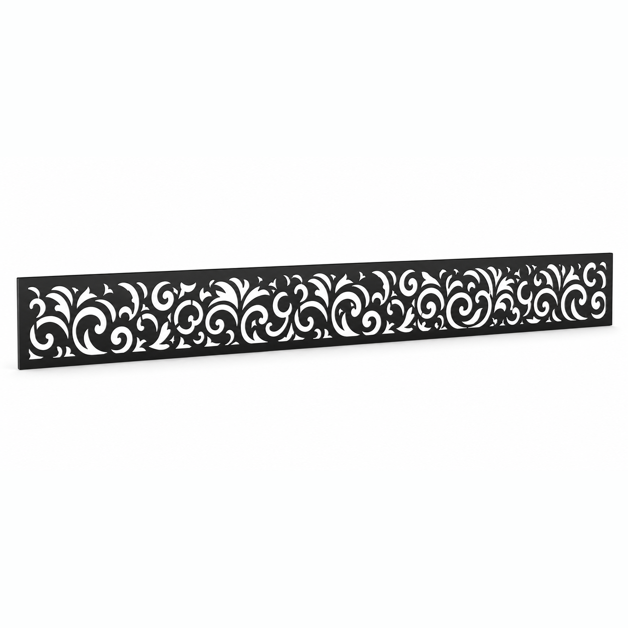 Classic Scroll Vine laser cut metal fence topper insert perspective view, Design 059