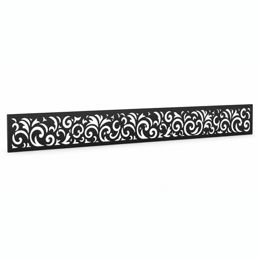 Classic Scroll Vine laser cut metal fence topper insert perspective view, Design 059